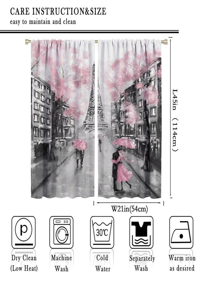LOMADIA Eiffel Tower Curtain, Oil Painting Style Pink Paris Tower Couple Pattern Window Treatments 2 Panels Drapes for Bedroom Living Room Kitchen Decor 42x45in - Image 2